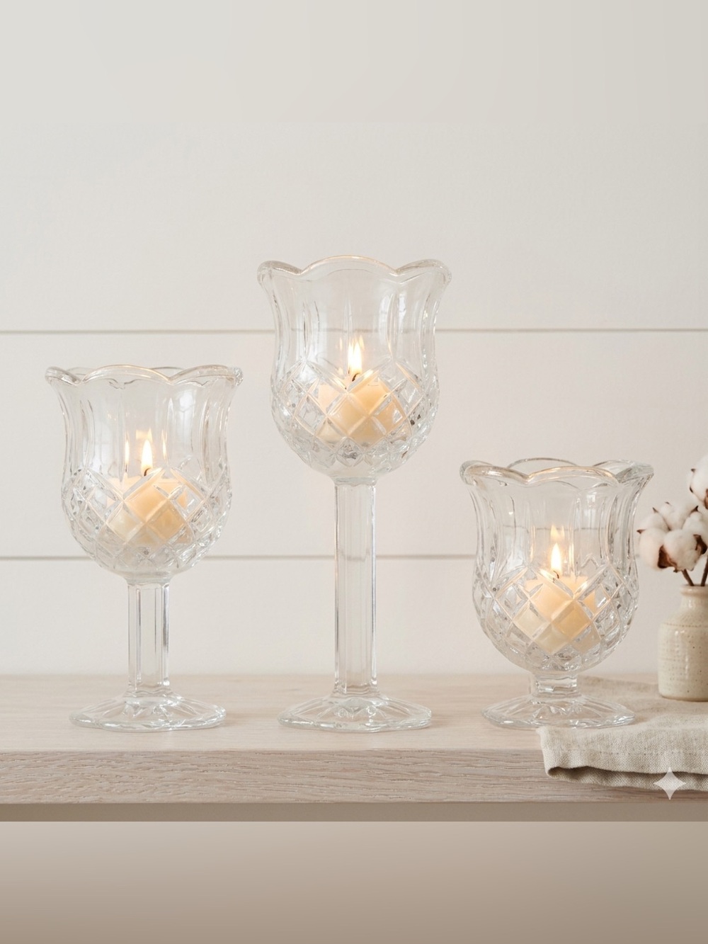 Vintage HomCo Tulip Glass Tiered Votive Set of 3